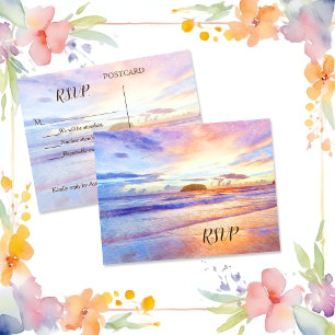 Beach Watercolor Sunrise RSVP Invitation Postcard