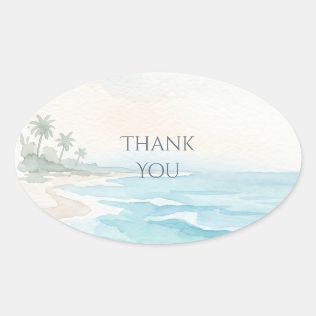 Beach Watercolor Thank You Sticker (Front)