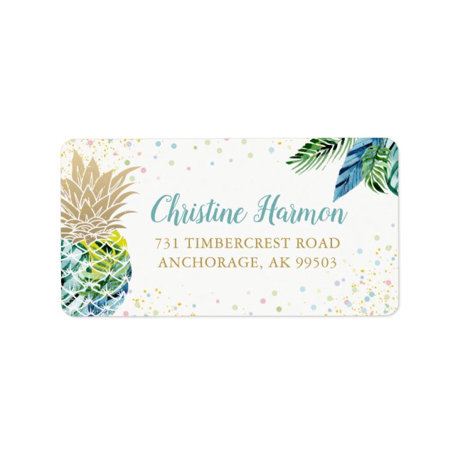 Beach Watercolor Tropical Pineapple Address Label (Front)