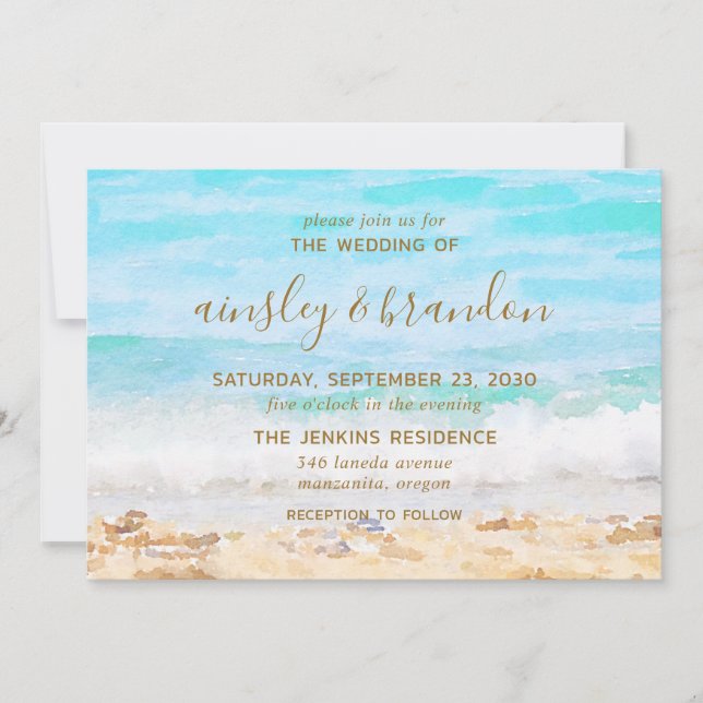 Beach Watercolor Wedding  Invitation (Front)