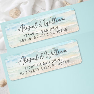 Beach Watercolor Wedding Return Address Label