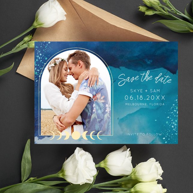Beach Watercolor Whimsical Photo Wedding  Save The Date (Beach Watercolor Whimsical Photo Wedding Save The Date)