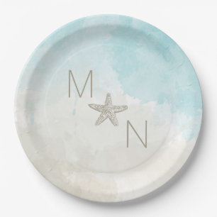 Beach watercolors with starfish paper plate