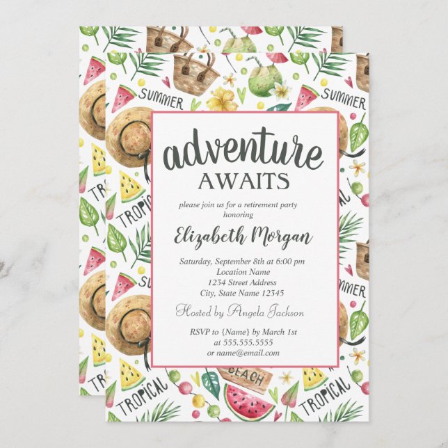 Beach,Watermelon Retirement Party  Invitation (Front/Back)