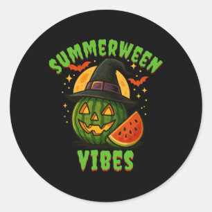 Beach Watermelon Summerween Vibes Witch Halloween Classic Round Sticker