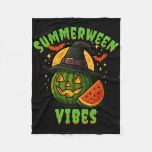 Beach Watermelon Summerween Vibes Witch Halloween Fleece Blanket