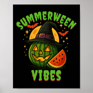 Beach Watermelon Summerween Vibes Witch Halloween Poster