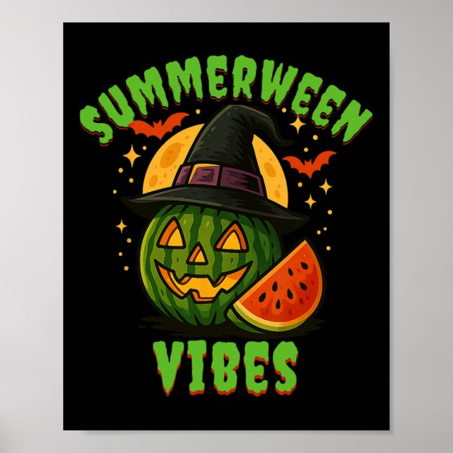 Beach Watermelon Summerween Vibes Witch Halloween  Poster (Front)