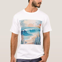Beach Wave Minimal Art T-Shirt – Calm Coastal Aest