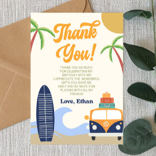 Beach Wave Surf Board Blue Birthday Party Thank You Card