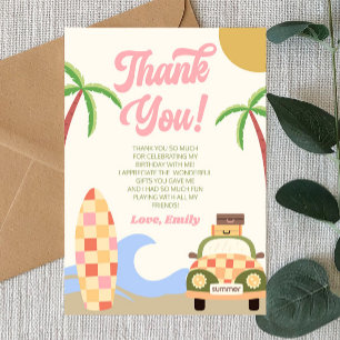 Beach Wave Surf Board Pink Birthday Party Thank You Card