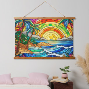 beach waves and palm trees hanging tapestry