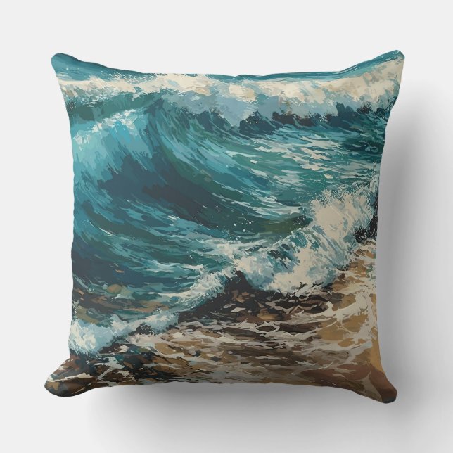 Beach waves and sand Painting Cushion (Front)