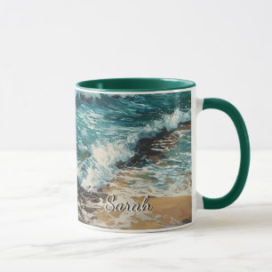 Beach Waves and Sand Painting Personalised  Mug