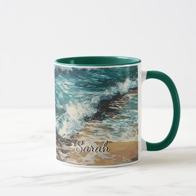 Beach Waves and Sand Painting Personalised  Mug (Right)
