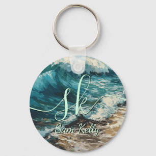 Beach Waves and Sand Personalized Keychain