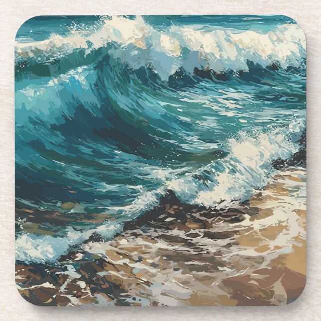Beach Waves and Sand theme Painting  Coaster (Front)