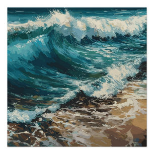 Beach Waves and Sand theme Painting Poster
