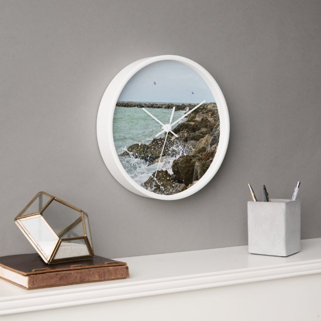 Beach Waves Crashing On Rocks Clock (Office)