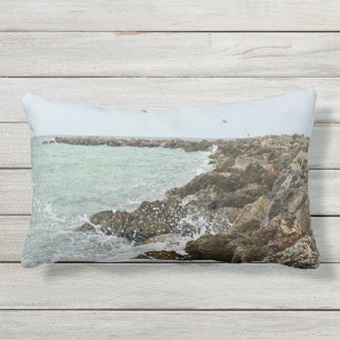 Beach Waves Crashing On Rocks Lumbar Cushion