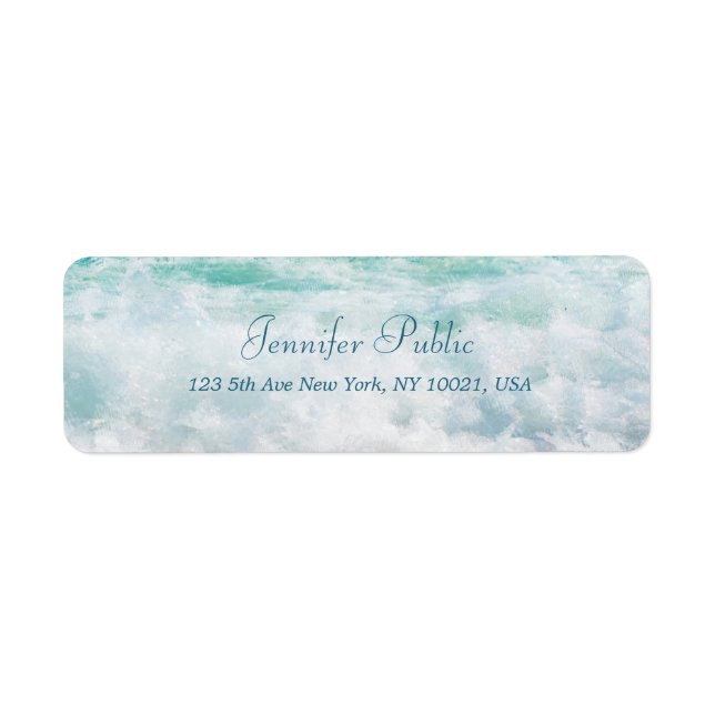 Beach Waves Elegant Hand Script Return Address Label (Front)