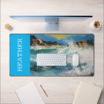 Beach Waves Ocean Monogram Name Desk Mat<br><div class="desc">This design was created though digital art. It may be personalised in the area provided by changing the photo and/or text. Or it can be customised by choosing the click to customise further option and delete or change the colour the background, add text, change the text colour or style, or...</div>