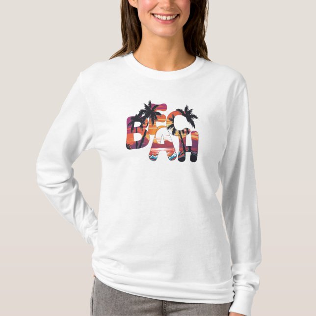 Beach Waves Palm Trees T-Shirt (Front)