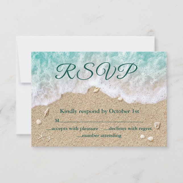 Beach Waves Sandy Toes Salty Kisses RSVP Card (Front)