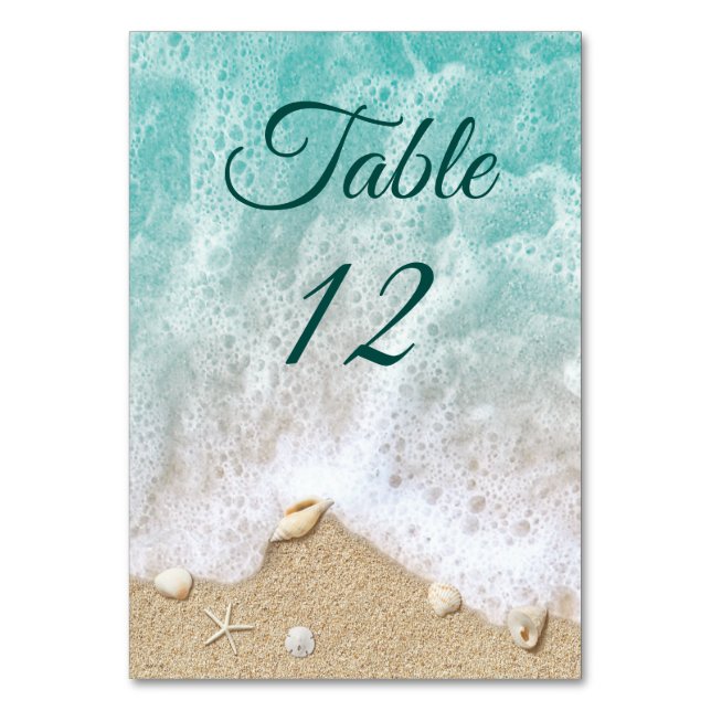 Beach Waves Sandy Toes Salty Kisses Table Number (Front)