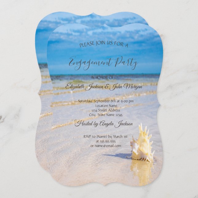 Beach Waves Seashell Engagement  Invitation (Front/Back)
