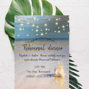 Beach Waves Seashell Rehearsal Dinner Invitation