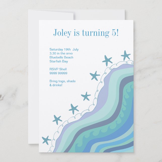 Beach Waves Starfish Birthday Party Invitation (Front)