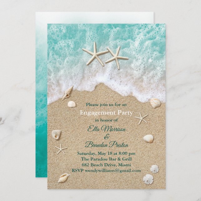 Beach Waves & Starfish Engagement Party Invitation (Front/Back)