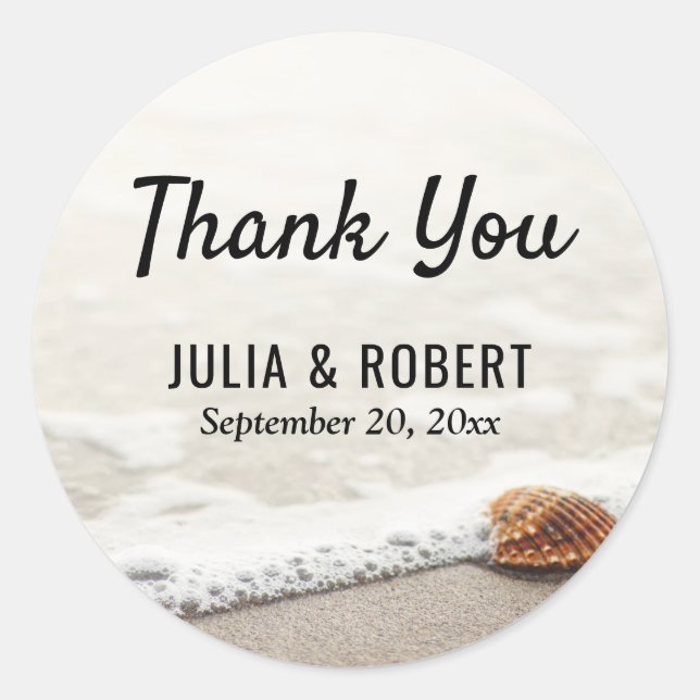 Beach Waves Wedding Thank You Classic Round Sticker (Front)
