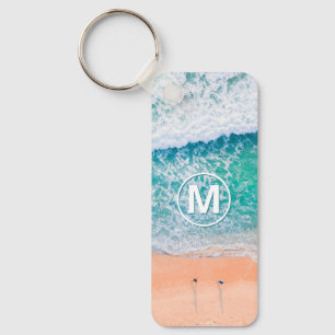 Beach Waves, White Monogram in Circle Key Ring