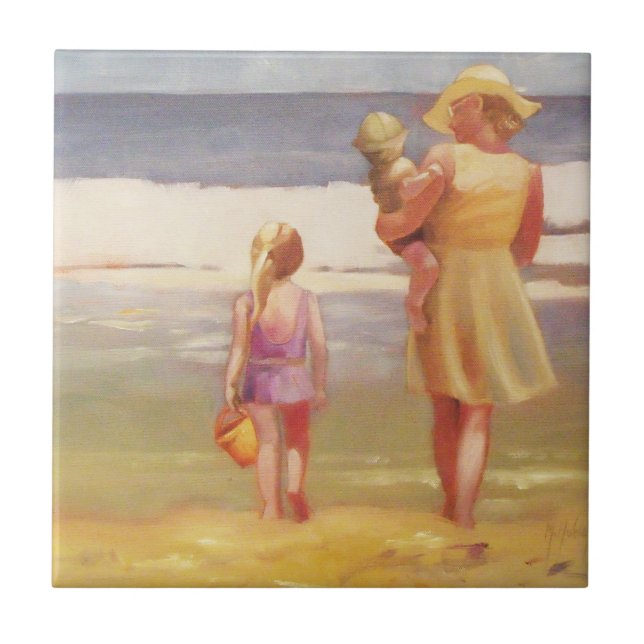 Beach Waves with Children and Mum Tile (Front)