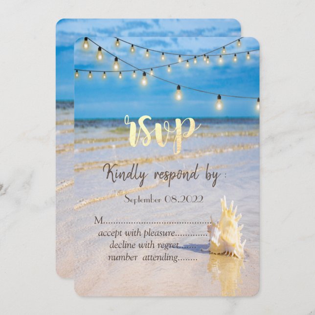  Beach Weaves String Lights Seashell RSVP  Invitation (Front/Back)