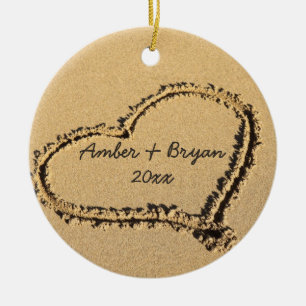 Beach Wedding 1st Christmas Together Add Names Ceramic Ornament