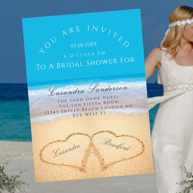 Beach Wedding 2 Hearts in the Sand Bridal Shower I Invitation (Creator Uploaded)