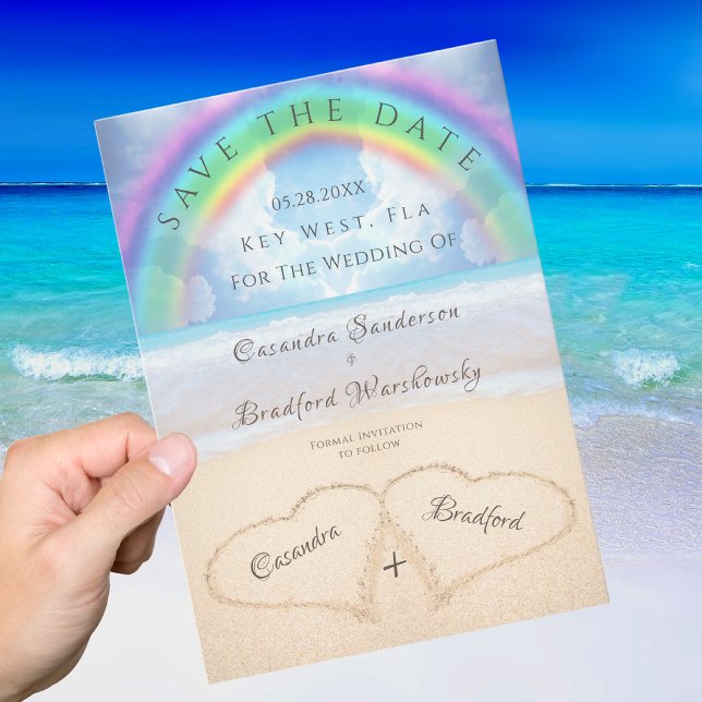 Beach Wedding 2 Hearts in the Sand wedding Invitat Invitation (Creator Uploaded)