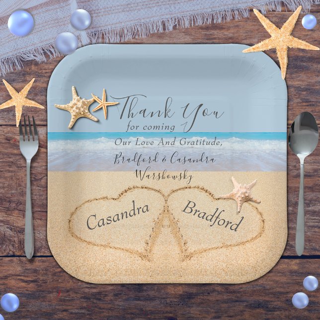 Beach Wedding 2 Hearts in the Sand  Wedding   Paper Plate (Creator Uploaded)