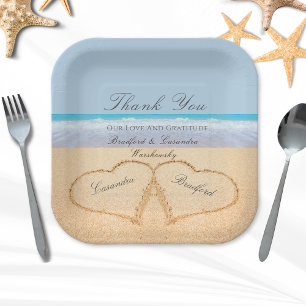 Beach Wedding 2 Hearts in the Sand Wedding Paper Plate