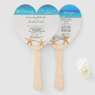Beach Wedding 2 Starfish in Sand Wedding  Hand Fan