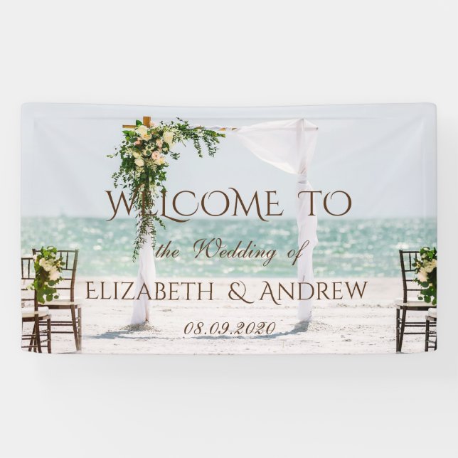 Beach Wedding Arbor Floral Wedding Banner (Horizontal)