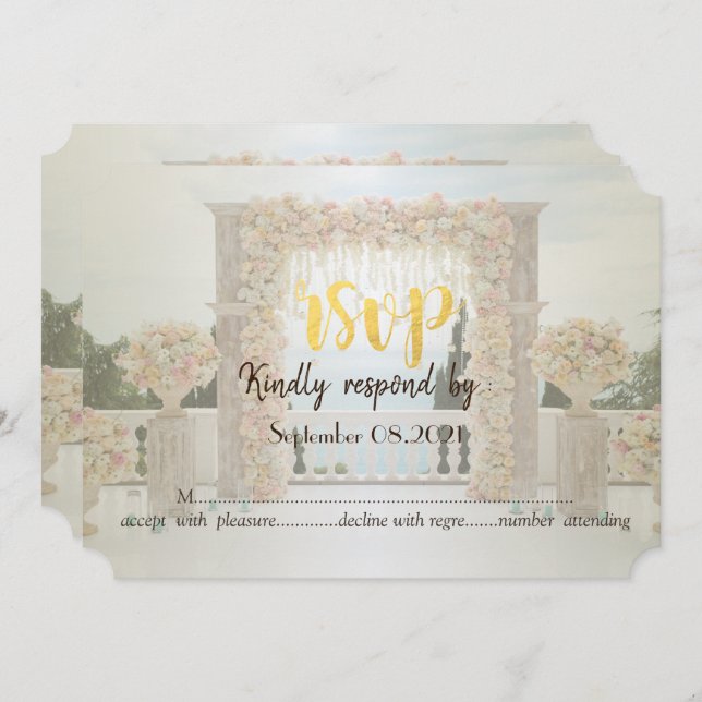 Beach Wedding Arbor Flowers Roses RSVP Invitation (Front/Back)