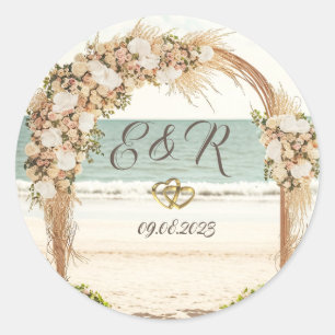 Beach Wedding Arbor Roses Classic Round Sticker