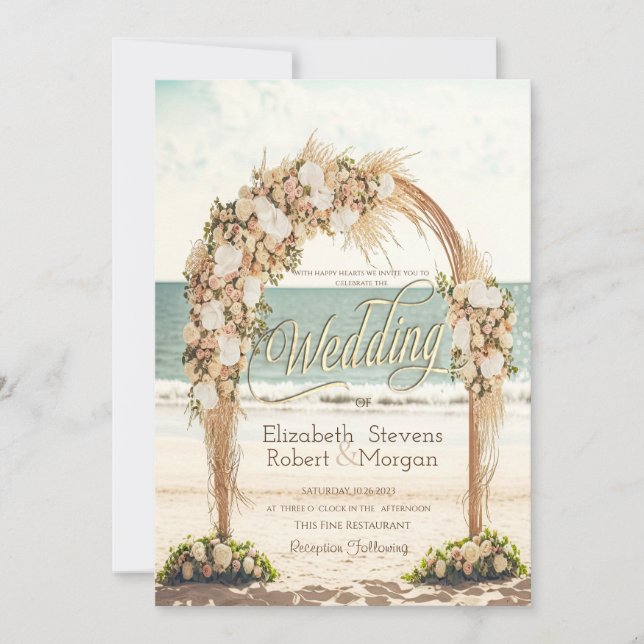 Beach Wedding Arbor Roses Wedding Invitation (Front)