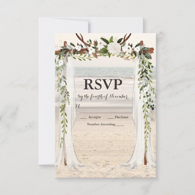 Beach Wedding Arbor RSVP card (Front)