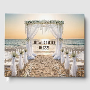 Beach Wedding Arch With Sunset Sky Guest Book