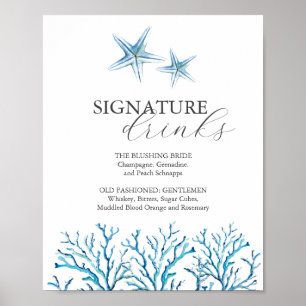 Beach Wedding Bar Sign Watercolor Starfish